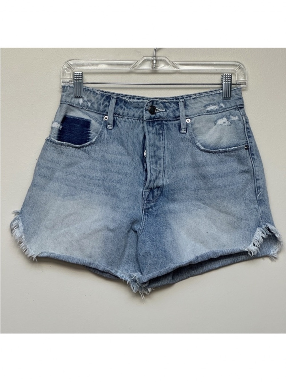 Good American Denim Shorts Distressed Raw Hem Blue Size 0/25